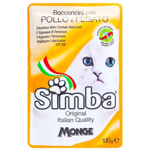 Корм вологий Simba з куркою та печінкою для котів 100г