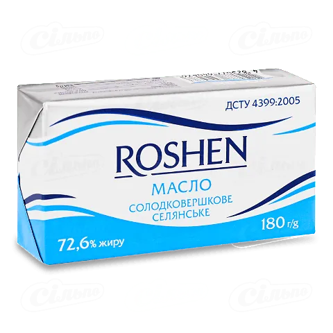 Масло солодковершкове Roshen Селянське 72,6%, 180г