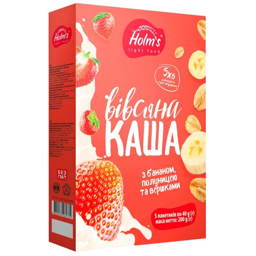 Каша вівсяна Holm`s з бананом полуницею та вершками 200г
