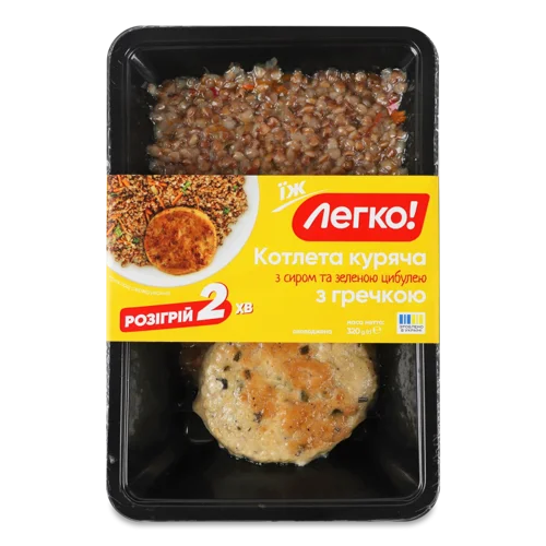 Котлета Куряча З Сиром Та Зеленою Цибулею З Гречкою, В/ґ, Легко!, Лоток 320г