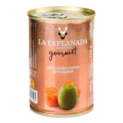 Оливки Фаршировані Лососем La Explanada Зелені, з/б 200г
