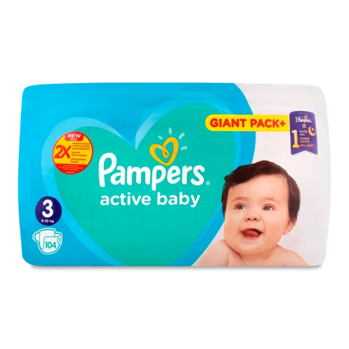 Підгузки Дитячі Active Baby Pampers, 6-10 кг, 104 шт, в/ґ