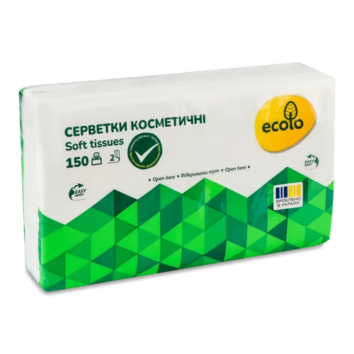 Косметичні Серветки 2-Шарові 20х17.5см, Ecolo, 150шт