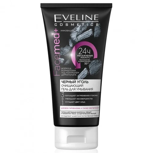 Гель для вмивання Eveline Cosmetics очищуючий з чорним вугіллям 3в1 150мл