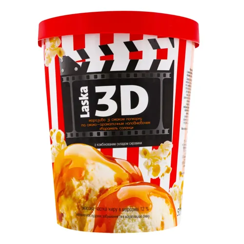 Морозиво 12% Карамельний попкорн-карамель солона 3D Laska відро 500г