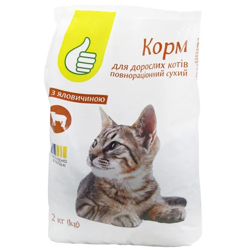 Корм сухий Auchan з яловичиною для дорослих котів 2кг