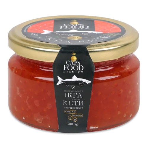 Ікра Капсульована Зі Смаком Кети Пастеризована Вищого Ґатунку, c/б 200г