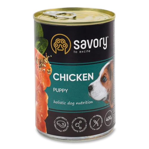 Корм Консервований Повнораціонний Для Цуценят З Куркою Savory З/б 400г
