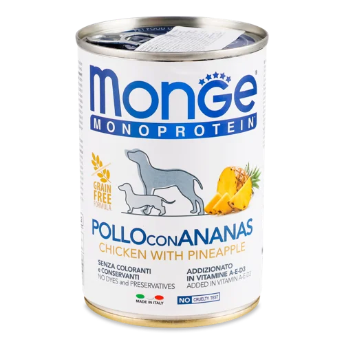 Корм Консервований Для Собак З Куркою Та Ананасом Monoprotein Monge, з/б 400г