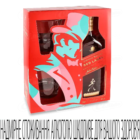 Набір Johnnie Walker Віскі Red Label 40% 0.7л + 2 стакана 1шт