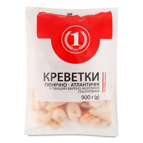 Креветки Північно-Атлантичні В Панцирі Глазуровані Вищого Ґатунку, 900г