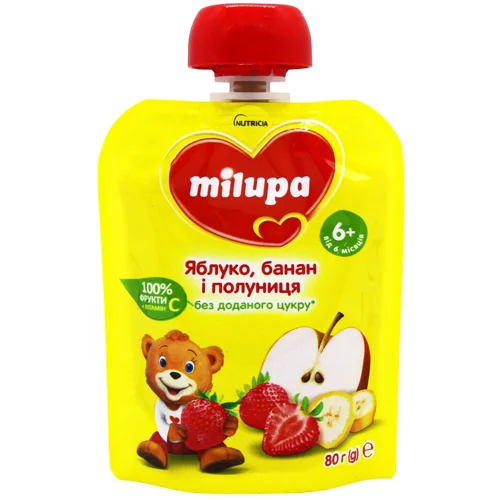 Пюре Milupa Яблуко-Банан-Полуниця для дітей з 6 місяців 80г