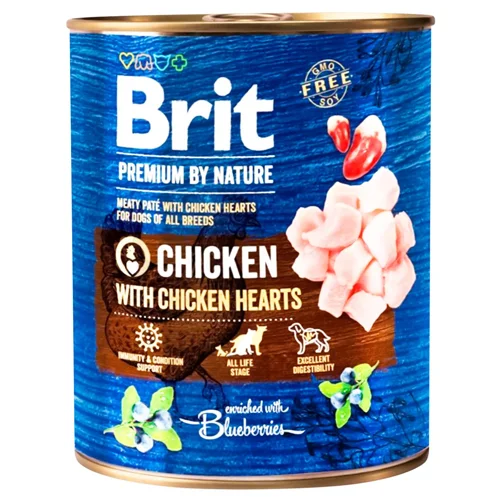 Корм вологий Brit Premium з куркою та курячим серцем для собак всіх порід 800г