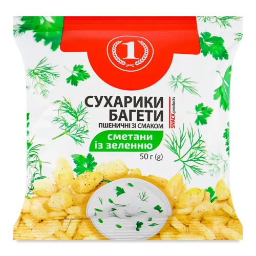 Сухарики Пшеничні Зі Смаком Сметани Із Зеленню, в/ґ, 50г