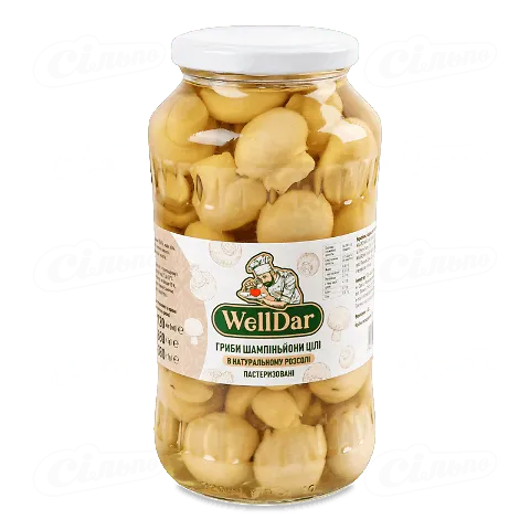 Гриби шампіньйони WellDar цілі в натуральному розсолі, 720мл