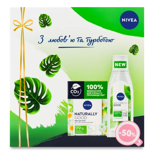Косметичний Набір для Обличчя, Крем для Чутливої Шкіри + Тонік, Naturally Good Nivea, 1шт