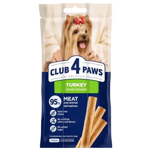 Ласощі Club 4 Paws М'ясні палички з індичкою для собак малих порід 13г х 3шт
