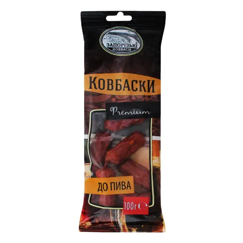 Ковбаски До пива Premium Запорізькі ковбаси натуральна оболонка м'яка упаковка 100г