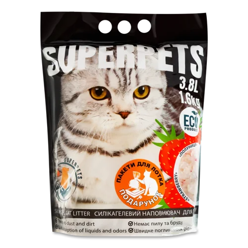 Наповнювач Для Котячого Туалету Силікагелевий Полуниця Superpets, 1.6кг