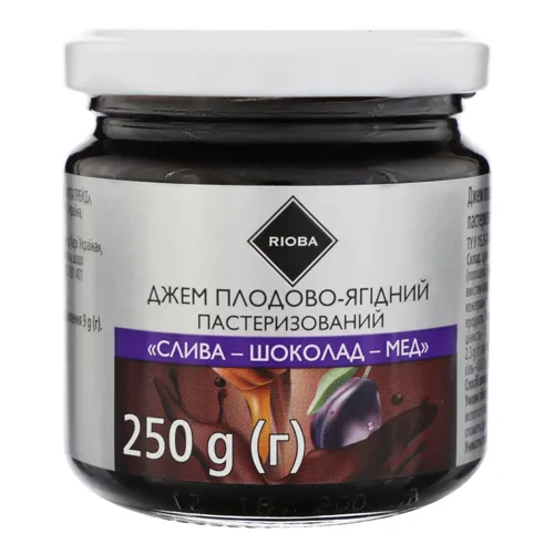 Джем плодово-ягідний Слива-шоколад-мед Rioba с/б 250г