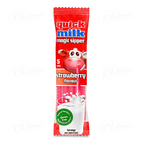 Карамель Quick Milk «Чарівна соломка» полуниця цукрова, 30г
