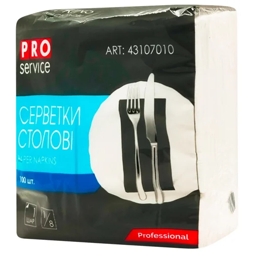 Серветки столові PROservice одношарові білі 33*33см 100шт