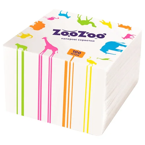 Серветки столові ZooZoo одношарові білі 24x23см 100шт