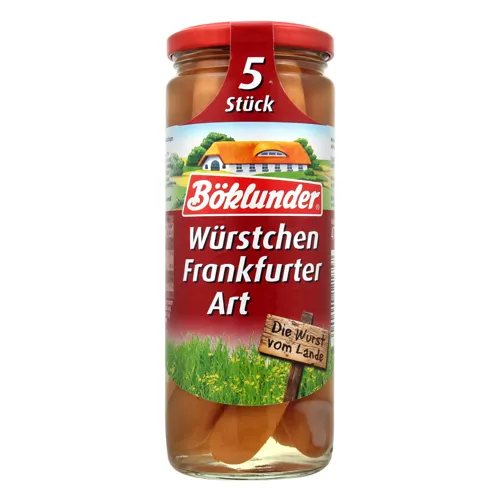 Сосиски Франкфуртські Boklunder варено-копчені у скляній банці 475г