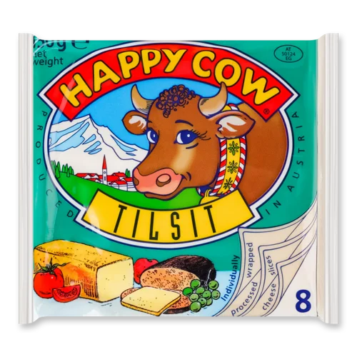 Сир Плавлений 35% В/ґ Тільзит Happy Cow, Нарізаний, 150г