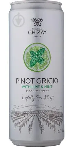 Вино ігристе біле натуральне солодке Chateau Chizay Pinot Grigio (Лайм/М'ята) 0.33л ж/б