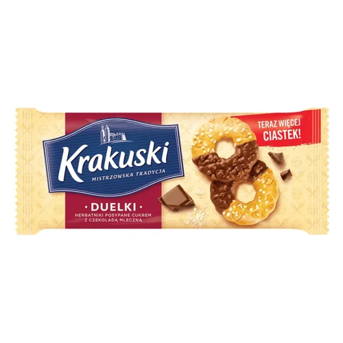 Печиво Krakuski Duelki з цукровою посипкою та молочним шоколадом 181г