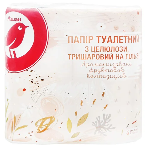 Туалетний папір Auchan Персик 3-шаровий 4шт
