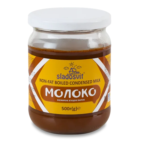Молоко Згущене Варене Знежирене Sladosvit, скляна банка 500г