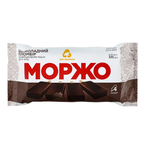 Морозиво 12% шоколадний пломбір на вершковому маслі Моржо Три ведмеді м/у 4x80г