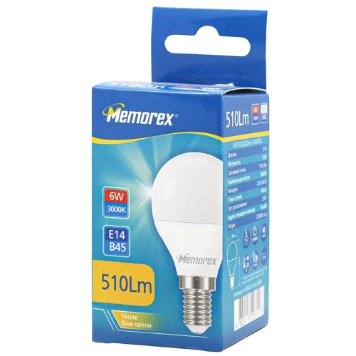 Лампа Memorex світлодіодна G45 6W E14 3000K
