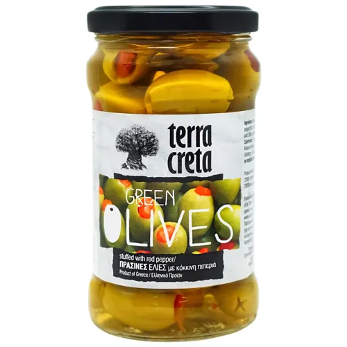 Оливки Terra Creta зелені з перцем 315мл