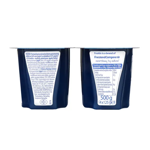 Продукт йогуртовий 5.8% пастеризований Персик-Маракуя Полуниця Вершкова насолода Fruttis п/у 4*125г