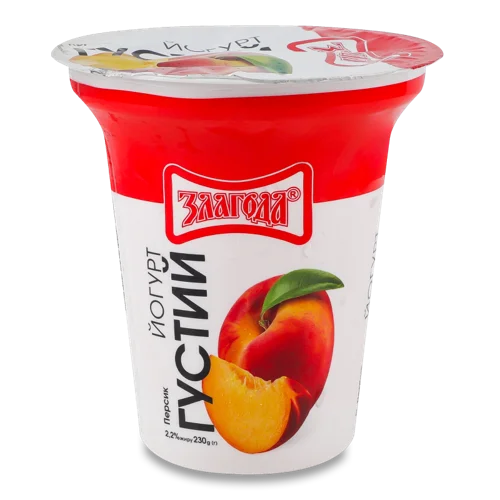 Йогурт Персик 2.2% густий Злагода ст 230г, натуральний, в/ґ