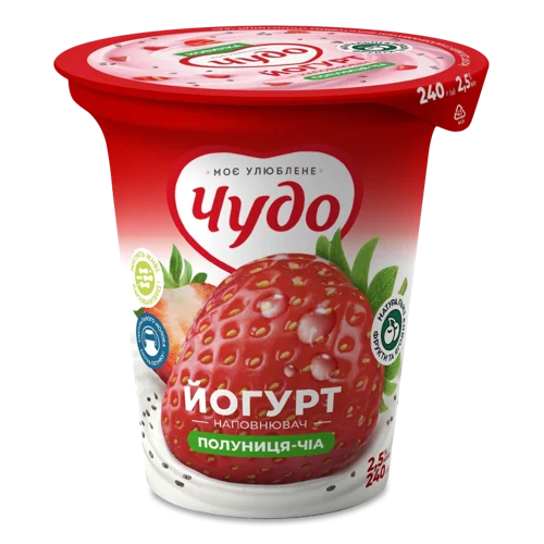 Йогурт 2.5% з Фруктовим Наповнювачем Полуниця-Чіа, Чудо, ст 240г