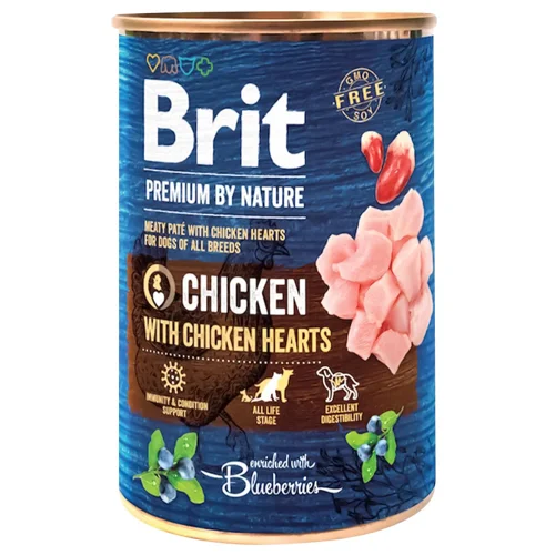 Корм вологий Brit Premium з куркою та курячим серцем для собак всіх порід 400г