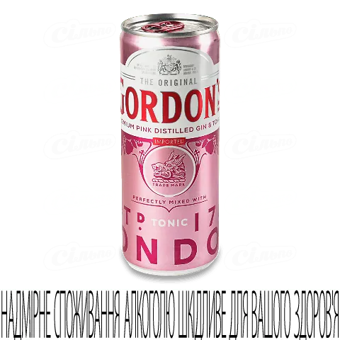 Напій слабоалкогольний Gordon's Pink Gin & Tonic з залізною банкою, 0,25л