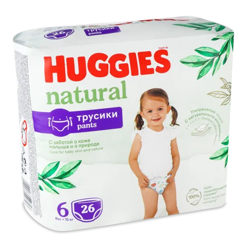 Підгузники-Трусики Для Дітей 15кг+ 6 Natural Huggies, 26шт, в/ґ