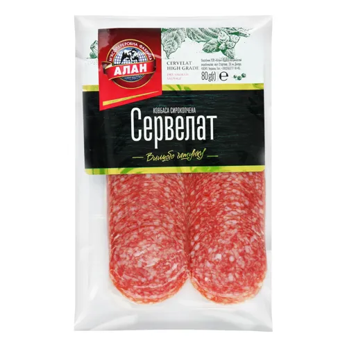 Ковбаса Сервелат Алан сиров'ялена вищого ґатунку 0.08кг