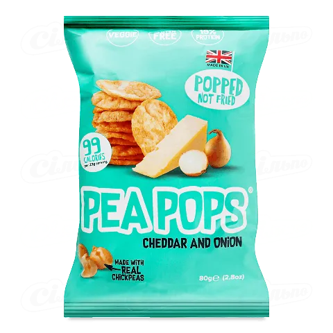 Чіпси Pea Pops з нуту зі смаком сиру чеддер та цибулі, 80г