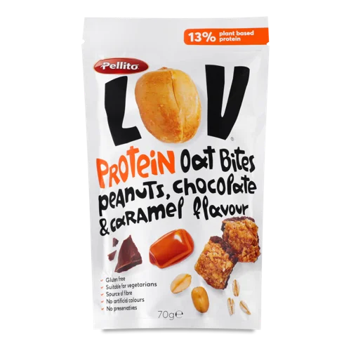 Протеїнові Вівсяні Снеки з Арахісом, Карамеллю та Шоколадом Pellito, в/ґ, 70г