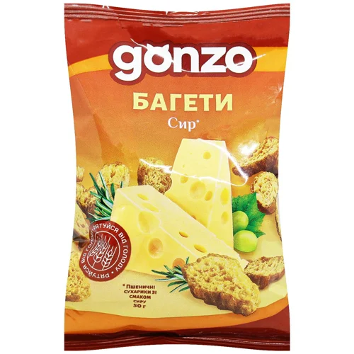 Сухарики Gonzo Багет пшеничні зі смаком сиру 50г