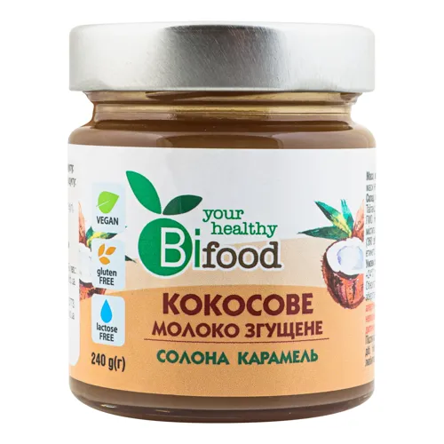 Молоко згущене кокосове солона карамель Bi food 240г