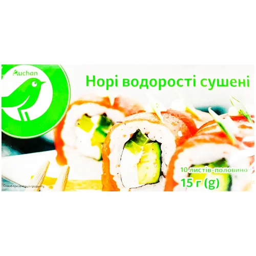 Норі Auchan водорості сушені 10 листів-половинок 15г