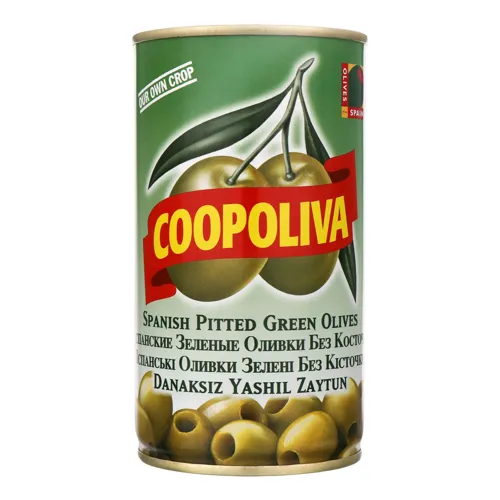 Оливки зелені без кісточки Coopoliva з залізної банки 350г