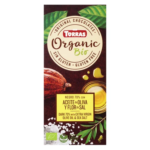 Шоколад чорний Torras Organic з оливковою олією і сіллю 70% 100г